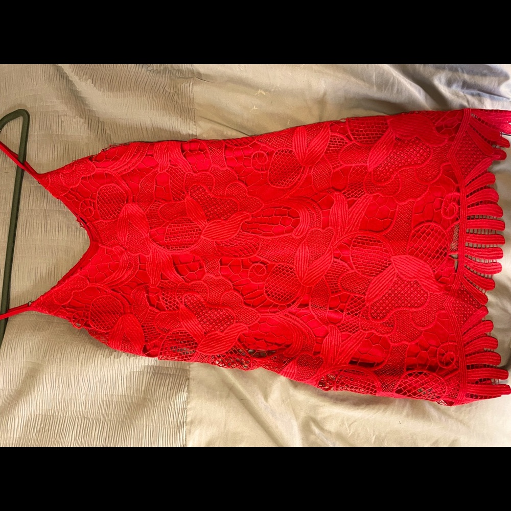 Express size sm red spaghetti strap lace dress